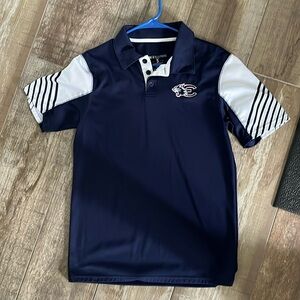 Navy blue and white golf shirt